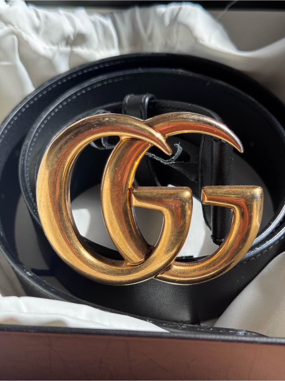 Gucci Black Leather Belt with Large Gold Double G Buckle